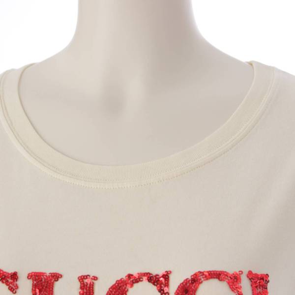 グッチ Gucci スパンコール ロゴ 半袖 コットン Tシャツ カットソー 492347 アイボリー XS 中古 通販 retro レトロ