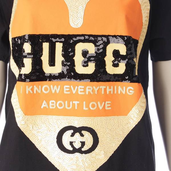 グッチ Gucci 20SS ロゴ ハート スパンコール 半袖 Tシャツ カットソー 492347 ブラック XS 中古 通販 retro レトロ