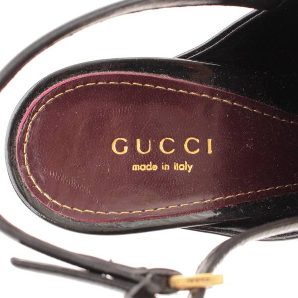 グッチ(Gucci) パテントレザー アンクルストラップ サンダル ブラック