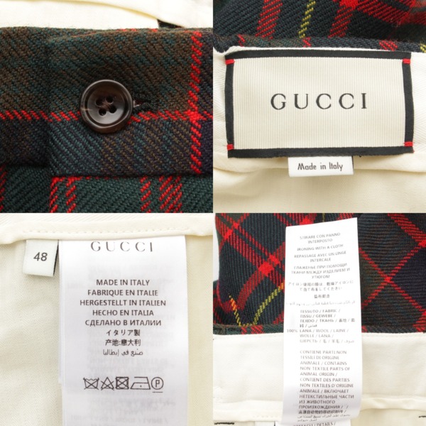 グッチ(Gucci) 18AW タータンチェック ウールパンツ 521858 グリーン