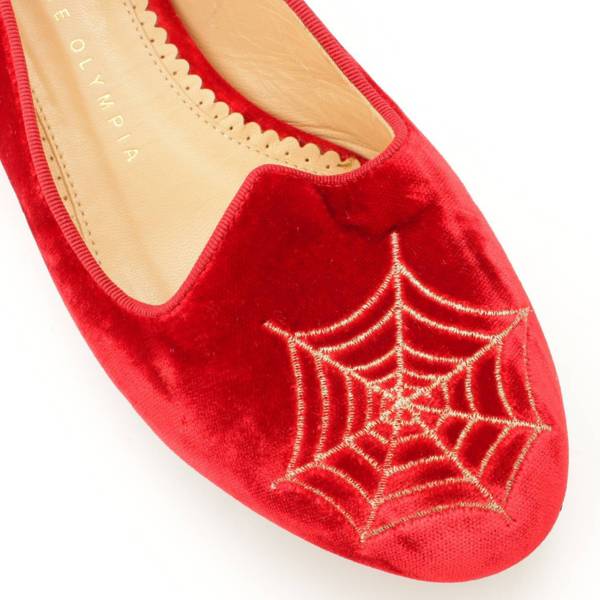 シャーロット オリンピア(Charlotte Olympia) ベロア フラット パンプス スパイダー レッド 36 1/2 中古 通販 retro  レトロ