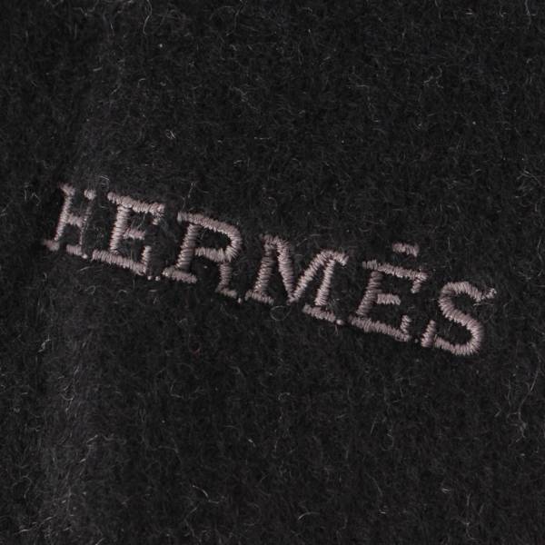 エルメス Hermes メンズ レクトヴェルソ ロゴ刺繍 リバーシブル カシミヤ マフラー ブラック×グレー 中古 通販 retro レトロ