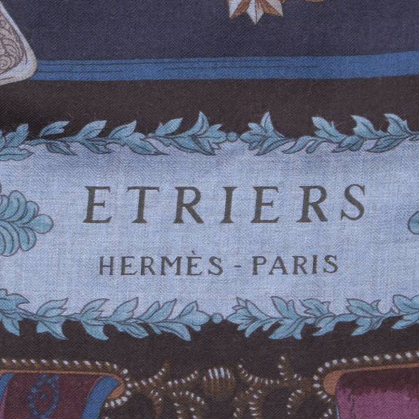 エルメス(Hermes) カレ140 カシミヤ シルク スカーフ ショール Cavalleria d Etriers ブルー 中古 通販 retro  レトロ