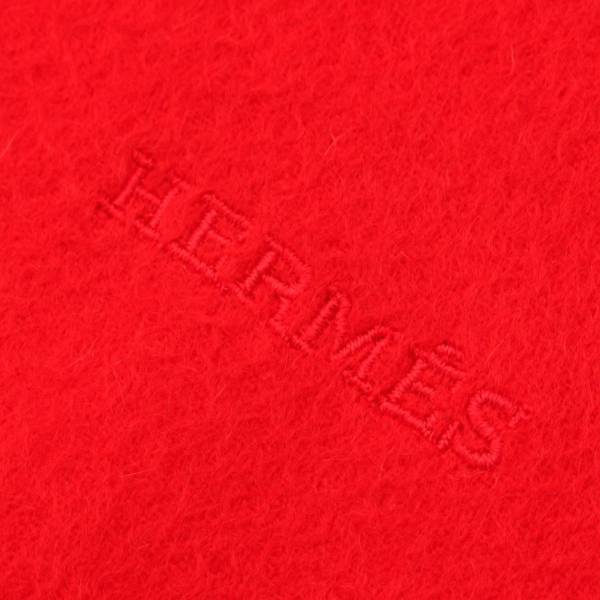 エルメス(Hermes) カシミヤ100% ロゴ刺繍 フリンジ 大判 ストール