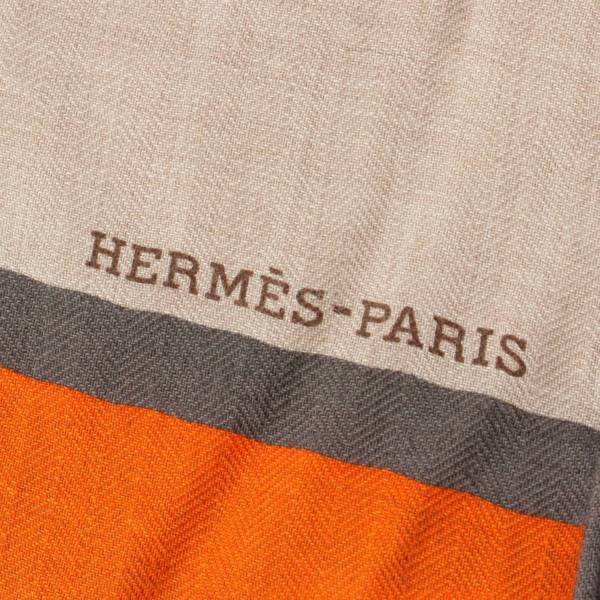 エルメス Hermes Hジャンピング カシミヤ シルク 大判 ストール ショール マフラー オレンジ×グレー 中古 通販 retro レトロ