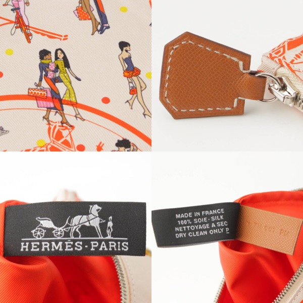 エルメス Hermes シルキーポケット シルク ポーチ 化粧ポーチ Y刻印 ベージュ×オレンジ 中古 通販 retro レトロ