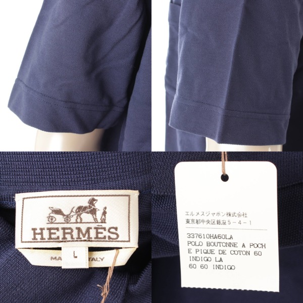 エルメス(Hermes) メンズ Hロゴ刺繍 ポロシャツ ポケット付き コットン