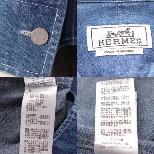 エルメス Hermes メンズ デニムシャツ トップス 白ステッチ インディゴ 