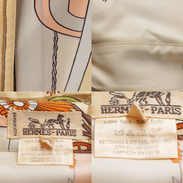 エルメス Hermes 馬車柄 シルク100% 長袖 シャツ ブラウス トップス ベージュ 38 中古 通販 retro レトロ