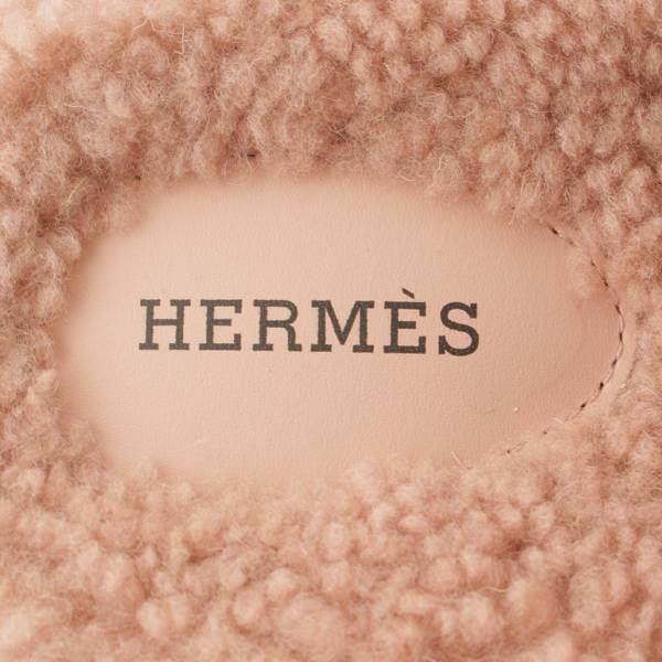 エルメス Hermes シプレ ベルト付き ムートン ボア サンダル ピンク