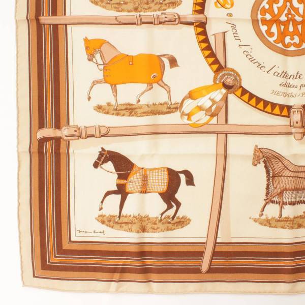 エルメス HERMES カレ90 スカーフ PEINTRE DU CHEVAL 馬を描く画家 シルク100% ベージュ系マルチカラー アルフレッド・ド・ドール 馬 馬車 従者 未使用品