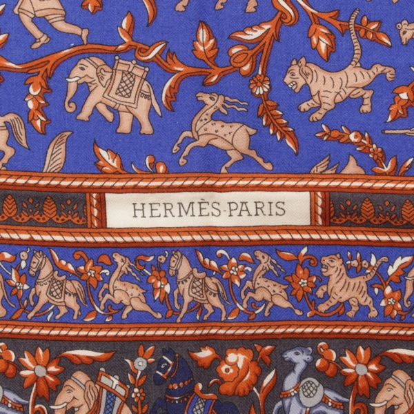 極美品 HERMES エルメス カレ140 大判 CHASSE EN INDE インドの狩猟 ヴィンテージ ストール カシミヤ/シルク レッド
