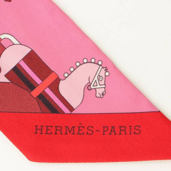 エルメス(Hermes) ツイリー シルク スカーフ ホース 馬柄 ピンク 中古 