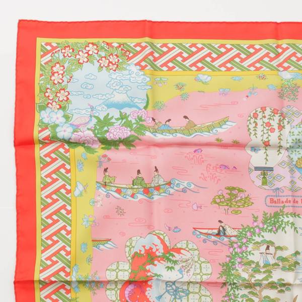 エルメス Hermes カレ90 シルクスカーフ Ballade de Heian 平安の庭にて ルージュ×ローズ 中古 通販 retro レトロ