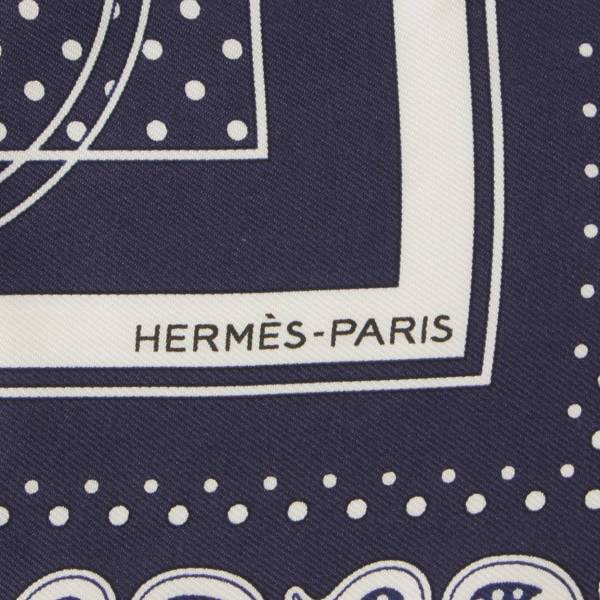 エルメス Hermes カレ55 シルクスカーフ Ex-Libris エクスリブリス バンダナ ネイビー×ホワイト 中古 通販 retro レトロ