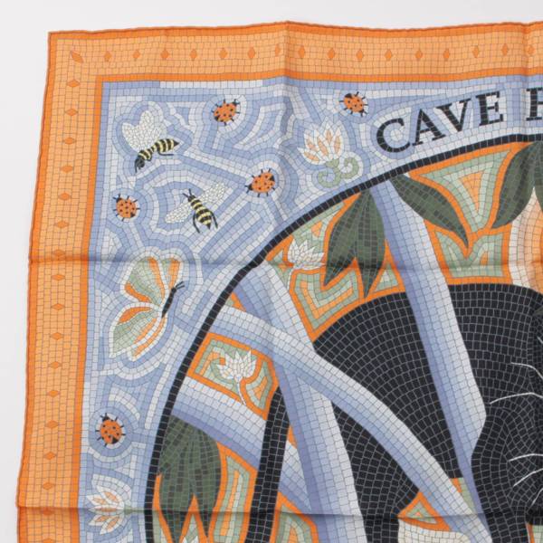 エルメス Hermes カレ90 シルクスカーフ CAVE FELEM 猫に注意 オレンジ 中古 通販 retro レトロ