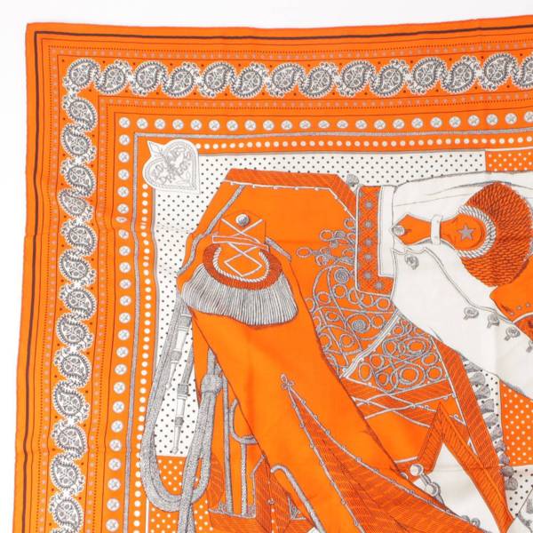 エルメス Hermes カレジェアン 140 シルク×カシミヤ スカーフ Zouaves et Dragons Bandana オレンジ 中古 通販  retro レトロ