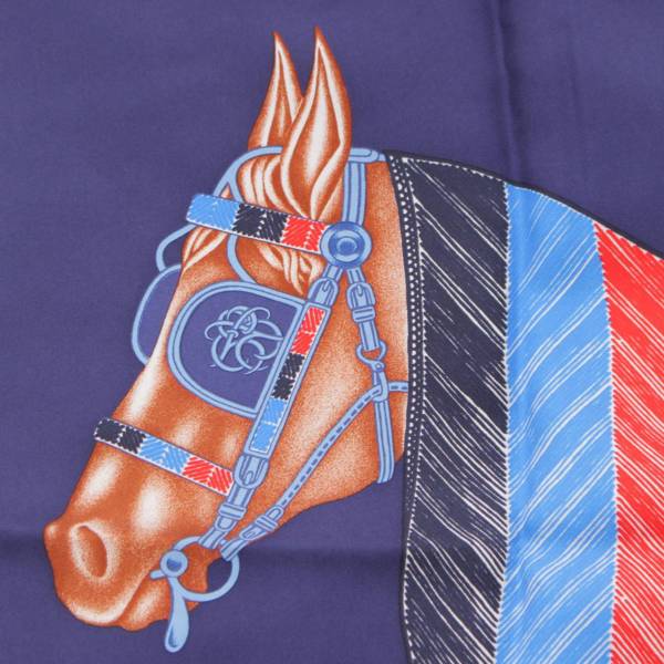 エルメス Hermes カレ90 ウォッシュ シルク スカーフ FAVORI DU FAUBOURG 馬 ブルー 中古 通販 retro レトロ