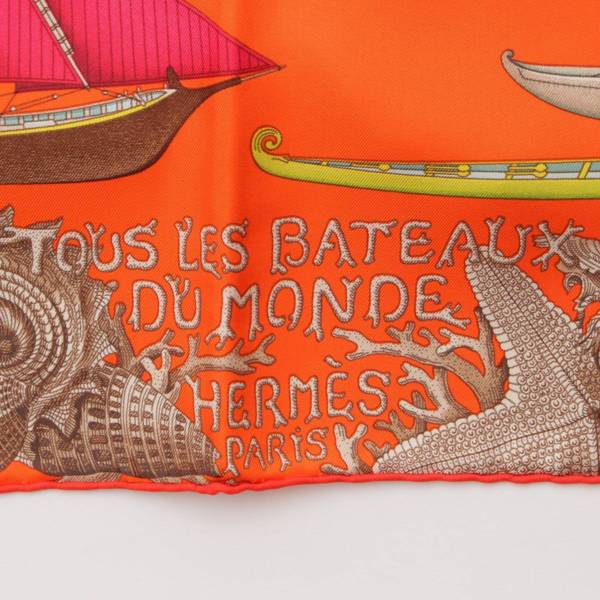 エルメス Hermes カレ90 Tous Les Bateaux du Monde 世界の帆船 シルクスカーフ オレンジ 中古 通販 retro  レトロ