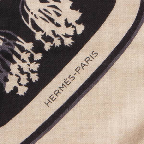 エルメス Hermes カレジェアン 140 Imprimeur Fou Le Fil Sellier カシミヤ シルク スカーフ ブラック 中古  通販 retro レトロ