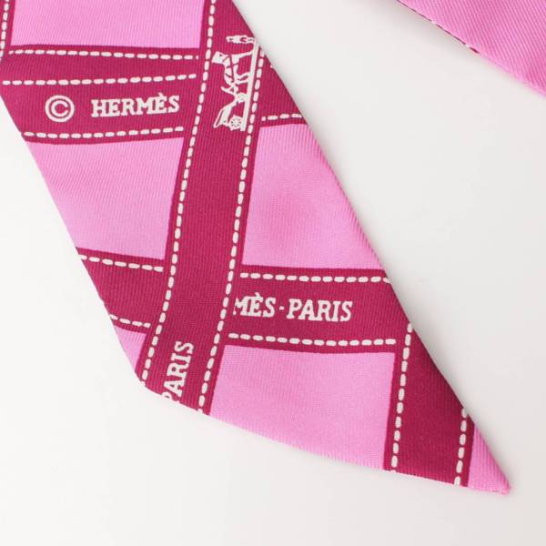 エルメス Hermes ツイリー BOLDUC ボルデュック リボン柄 シルク スカーフ ピンク 中古 通販 retro レトロ