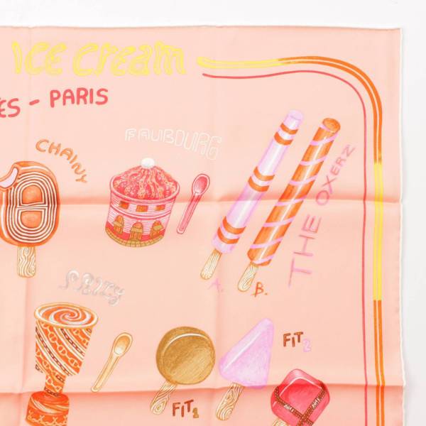 エルメス Hermes 24年 カレ70 シルク スカーフ FUNNY ICE CREAM ファニー アイスクリーム ピンク 中古 通販 retro  レトロ