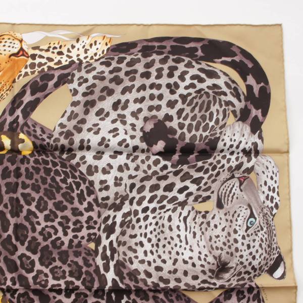 エルメス Hermes カレ90 シルク スカーフ Lazy Leopardesses レイジー レオパード ベージュ 中古 通販 retro レトロ