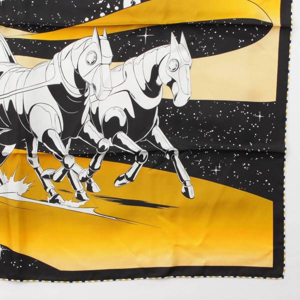 エルメス Hermes カレ90 シルクスカーフ Space Derby スペースダービー ブラック イエロー ホワイト 中古 通販 retro レトロ