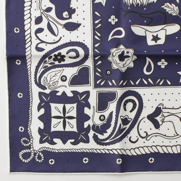 エルメス Hermes カレ55 シルク スカーフ バンダナ Animaux Bandana アニマル柄 マリン 中古 通販 retro レトロ