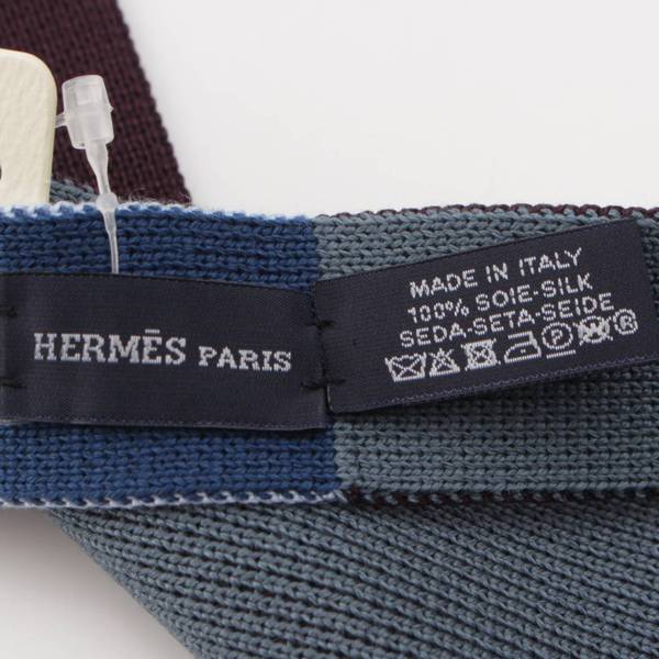 エルメス Hermes メンズ シルク キャトルタン スリム ニットタイ 4カラー ブルー×グレー×ブラウン 中古 通販 retro レトロ