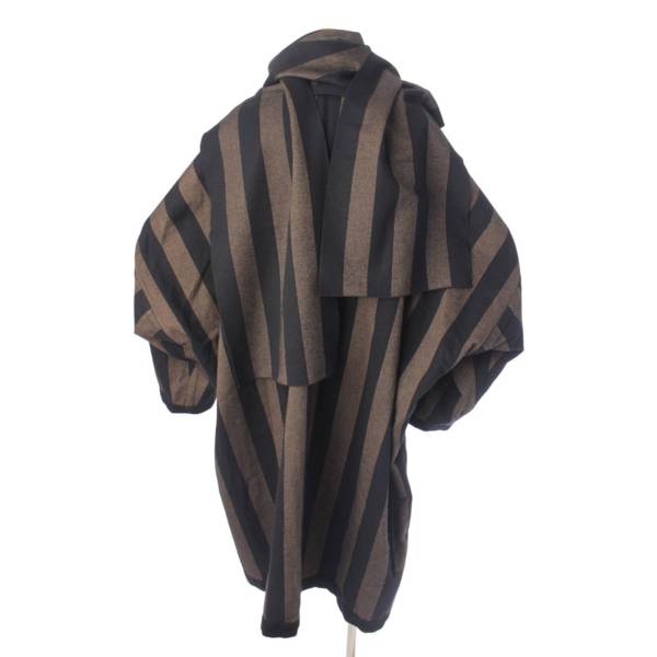 イッセイミヤケ Issey miyake メンズ 18AW ストライプ リバーシブル ストール付き コート ブラック×ブラウン 3 中古 通販  retro レトロ