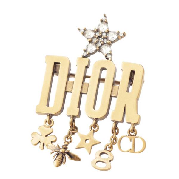 縦3cm美品　Christian Dior　ロゴ　ラインストーン　ヴィンテージ　ブローチ