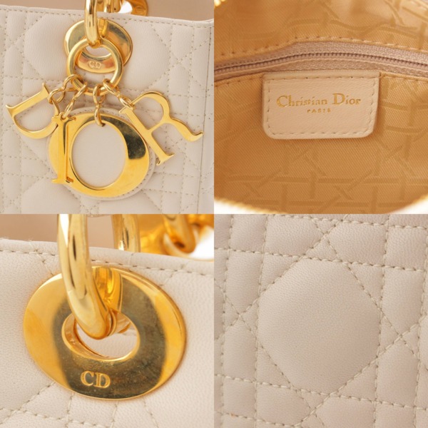 クリスチャンディオール Christian Dior レディディオール ミディアム カナージュ レザー ハンドバッグ ホワイト 中古 通販 retro  レトロ