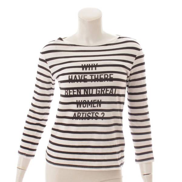 クリスチャン ディオール(Christian Dior) ボーダー ロゴ Tシャツ カットソー トップス ホワイト ブラック XS 中古 通販