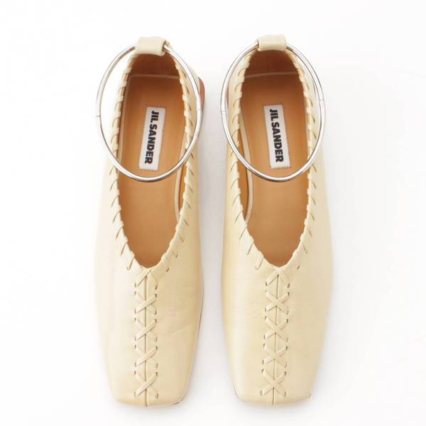 ジルサンダー Jil Sander レザー メタルアンクレット バレリーナ フラットシューズ アイボリー 37 中古 通販 retro レトロ