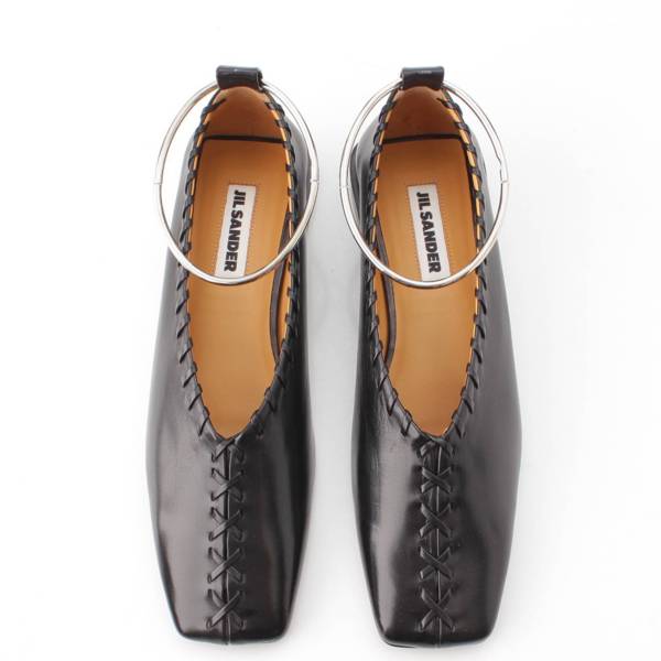 ジルサンダー Jil Sander メタルアンクレット レザー バレリーナ フラットシューズ JS30217A ブラック 37 中古 通販 retro  レトロ