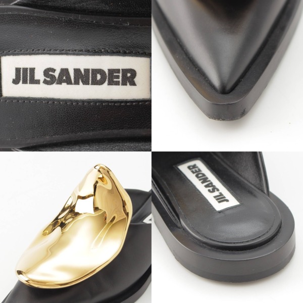 ジルサンダー Jil Sander メタルプレート レザー フラット ミュール サンダル JS38250A ブラック×ゴールド 38 中古 通販  retro レトロ