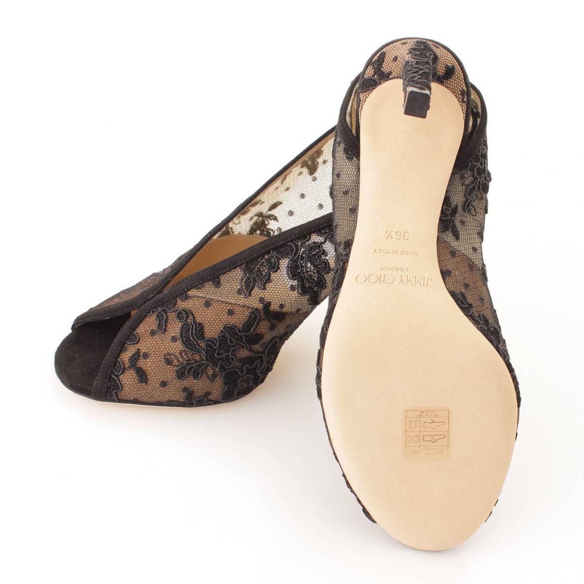 ジミーチュウ(Jimmy Choo) SHAR オープントゥ レース パンプス ORE183 ブラック 36 1/2 中古 通販 retro レトロ