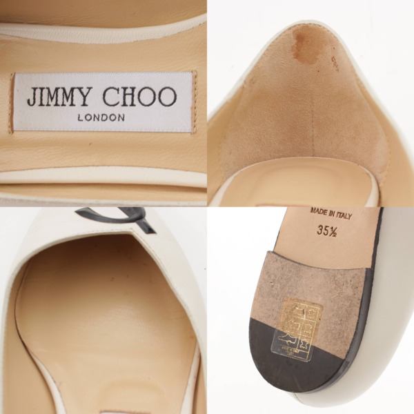 ジミーチュウ Jimmy Choo JC ロゴ ポインテッドトゥ レザー フラット パンプス ホワイト 35 1/2 中古 通販 retro レトロ