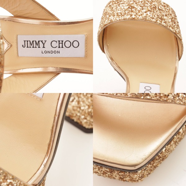 ジミーチュウ(Jimmy Choo) グリッター ヒールサンダル ストラップ ラメ ゴールド 37 中古 通販 retro レトロ