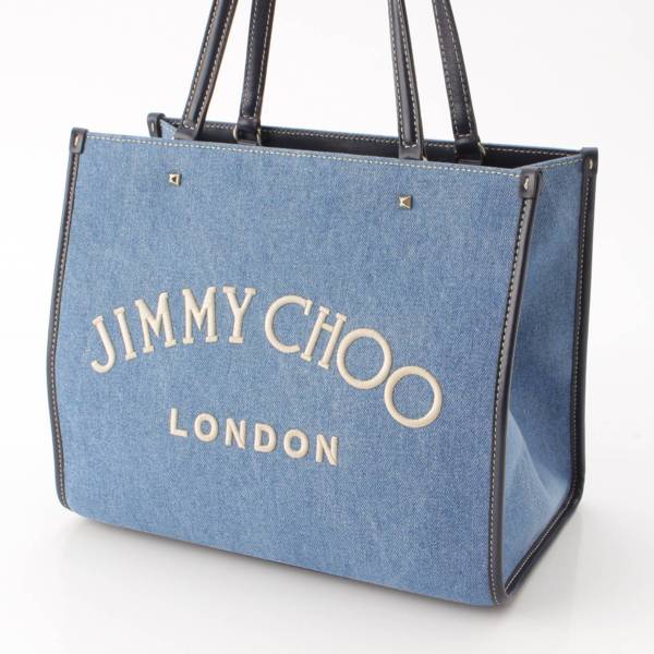 ジミーチュウ Jimmy Choo ヴァレンヌ ロゴ 刺繍 スタッズ トートバッグ デニム ブルー 中古 通販 retro レトロ