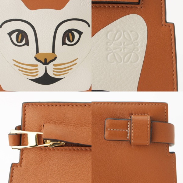 ロエベ(Loewe) Tポーチ アナグラム キャットモチーフ レザー クラッチバッグ 猫 ブラウン 中古 通販 retro レトロ