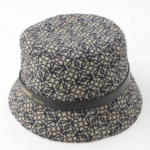 ロエベ(Loewe) アナグラム コットン×レザー バケットハット 帽子