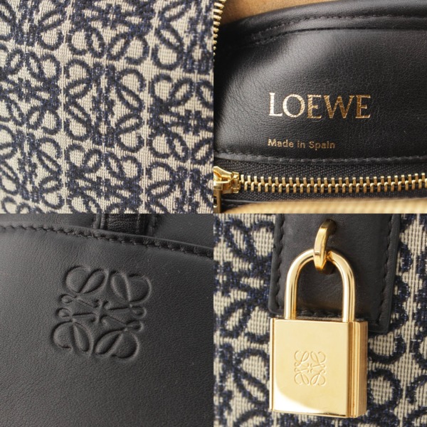 ロエベ Loewe アマソナ19 アナグラム ジャガード×レザー ハンドバッグ A039N10X02 ネイビー×ブラック 中古 通販 retro レトロ