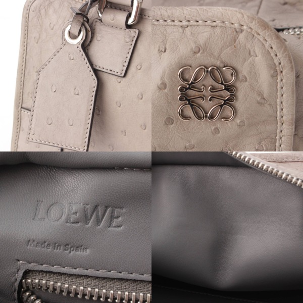 ロエベ Loewe アマソナ28 アナグラム オーストリッチ 2way ハンド ショルダーバッグ グレー 中古 通販 retro レトロ