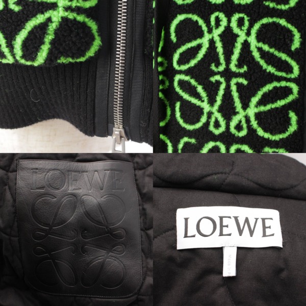 ロエベ(Loewe) メンズ アナグラム ロゴ フリースカーディガン ジャケット ブラック×グリーン XS 中古 通販 retro レトロ
