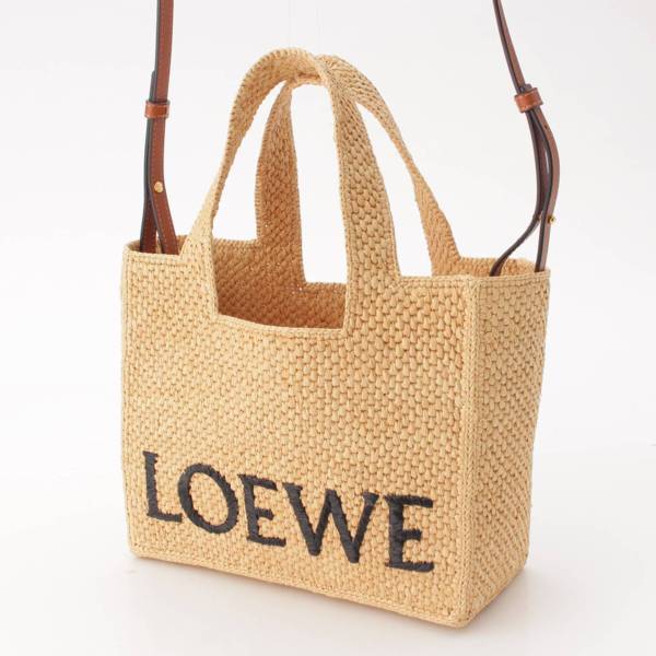 ロエベ Loewe ロゴ フォント ラフィア スモール ショルダー トートバッグ A685B59X03 ベージュ 中古 通販 retro レトロ