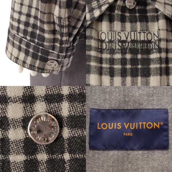 ルイヴィトン Louis Vuitton 23AW メンズ チェック ロゴ デニム オーバーサイズ シャツ ジャケット ブラック 46 中古 通販  retro レトロ