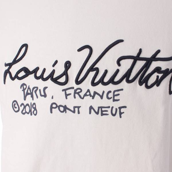 ルイヴィトン(Louis Vuitton) メンズ 20年 コットン シグネチャー エンブロイダリー カットソー Tシャツ ホワイト M 中古 通販  retro レトロ