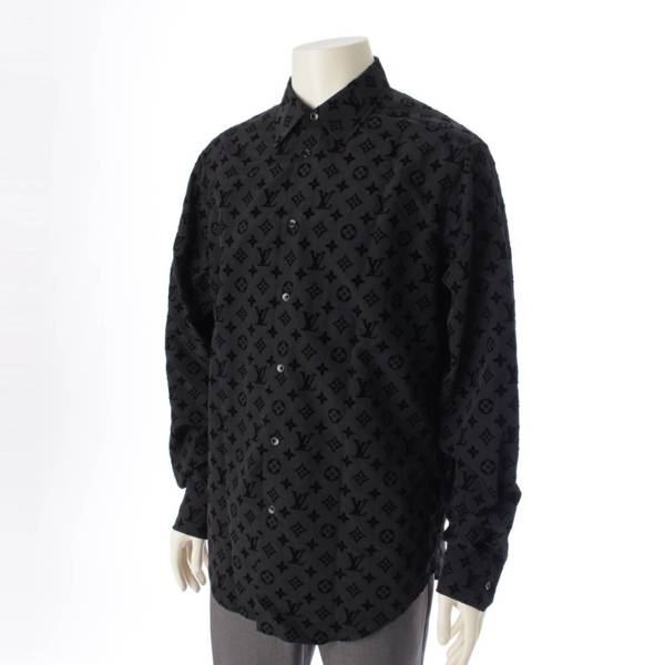 ルイヴィトン Louis Vuitton メンズ 21AW モノグラムフロック フロッキー 長袖 シャツ トップス ブラック XL 中古 通販  retro レトロ